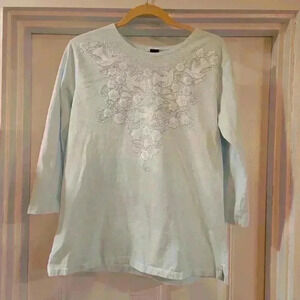 Sabaku Artwear Womens Doves Tunic 3/4 Sleeve Light Blue Size Small